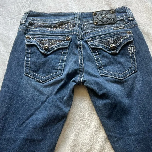 Y2K Miss Me Skinny Jeans - Distressed & Rhinestone Embellished - 29x32 - Picture 4 of 8